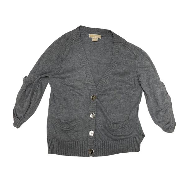 Michael Kors Grey Roll Tab Sleeve Cardigan Jacket Grey Size Large - Picture 1 of 5